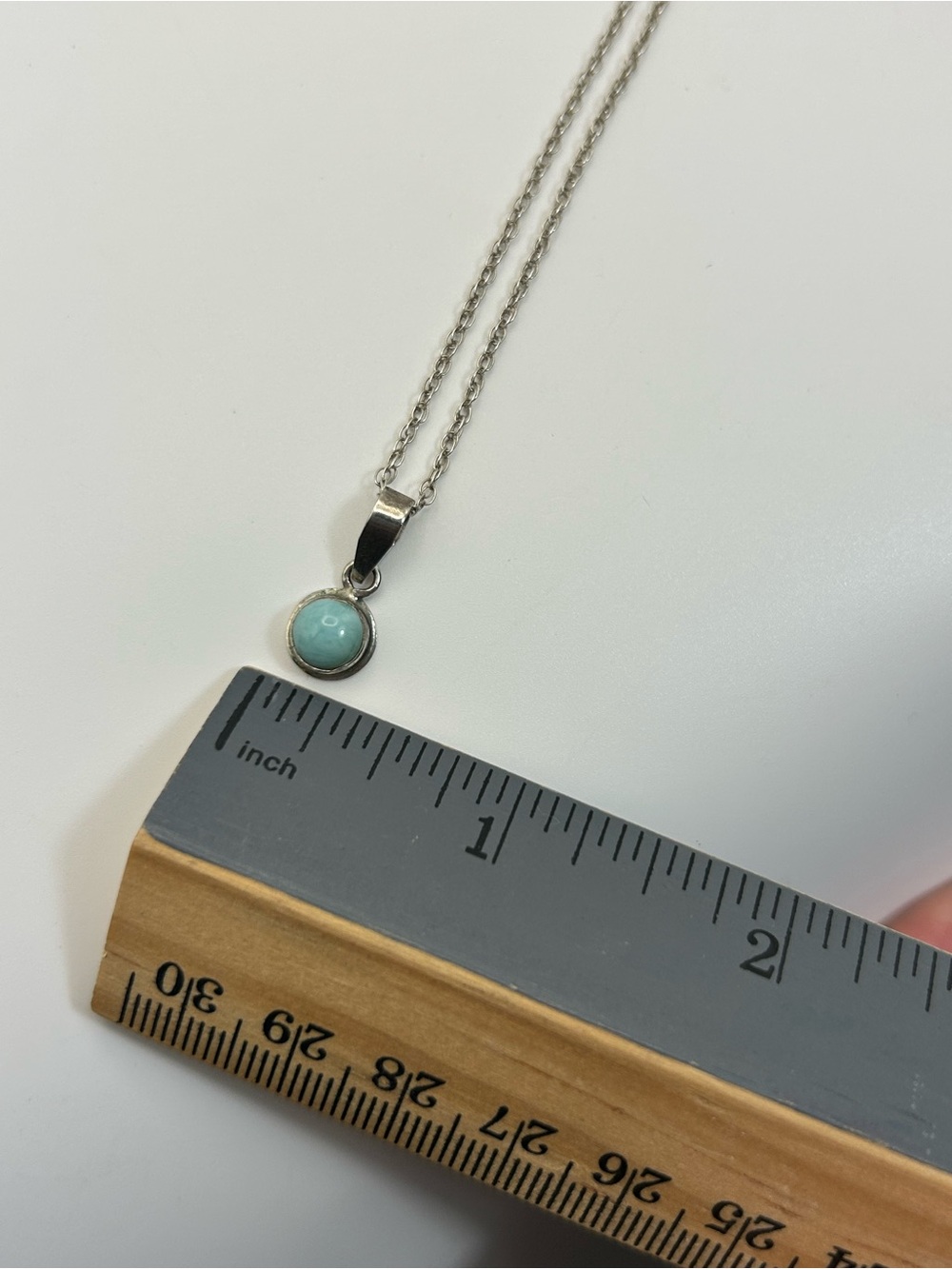 Sterling Silver Larimar Pendant Necklace 18" Stamped 925 Soft Aqua Blue Stone - Picture 12 of 13
